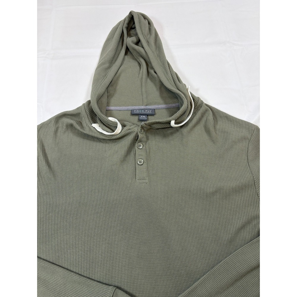 Free Fly Mens XXL Olive Green Bamboo Waffle Knit Henley Hoodie Long Sleeve Shirt